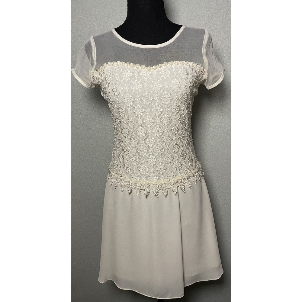 Veronica Dress Cream Lace Mesh‎ y2k Zip up Made in USA